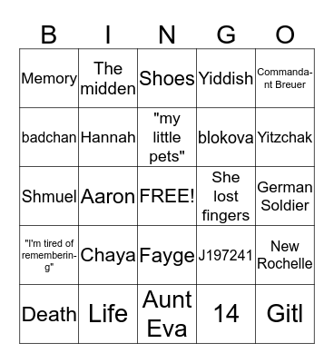 The Devil's Arithmetic Bingo Card