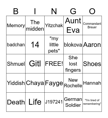 The Devil's Arithmetic Bingo Card