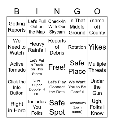Chris Justus Severe Weather BINGO Card