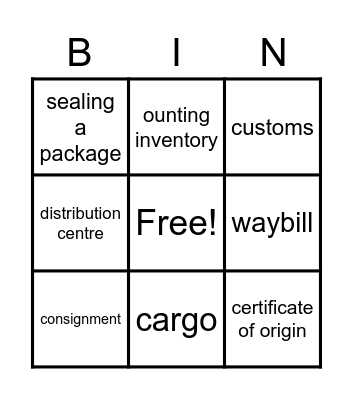 Logistics Vocabulary Bingo Card