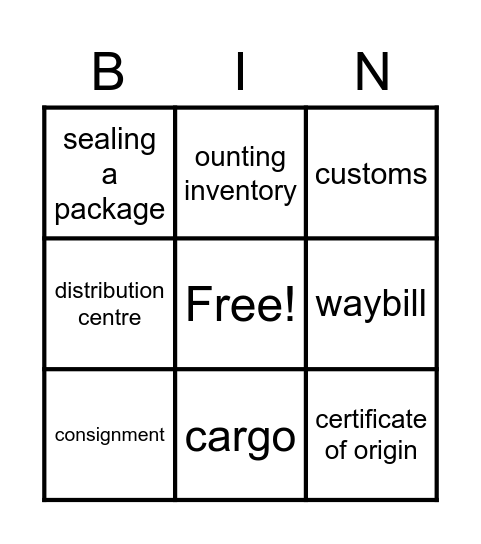 Logistics Vocabulary Bingo Card