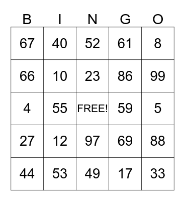 bingo fun! Bingo Card