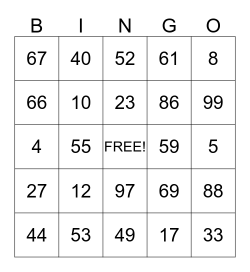 bingo fun! Bingo Card