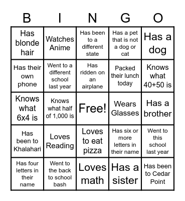 Get to Know Your ClassMates! Bingo Card
