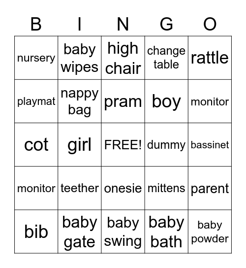 baby bingo Card