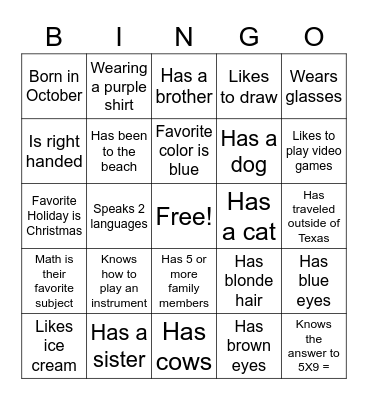 "Get to Know You" Bingo Card