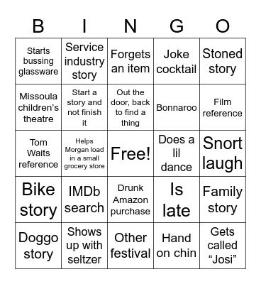 Josiah Things Bingo Card