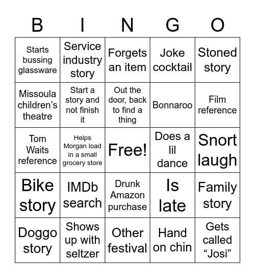 Josiah Things Bingo Card