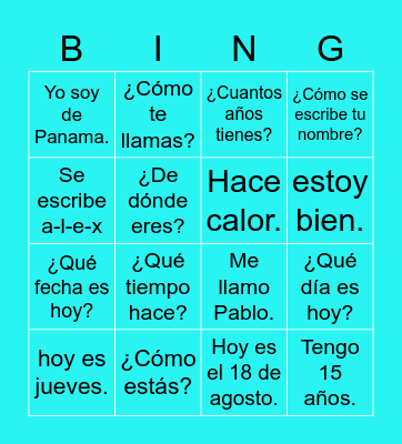 Bingo con preguntas simples Bingo Card