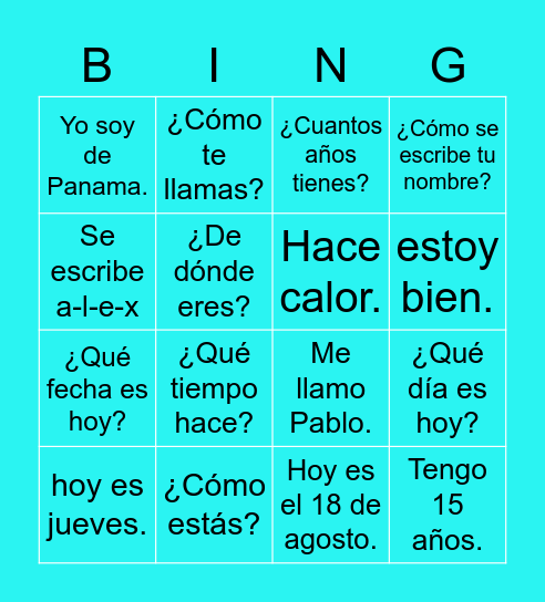 Bingo con preguntas simples Bingo Card