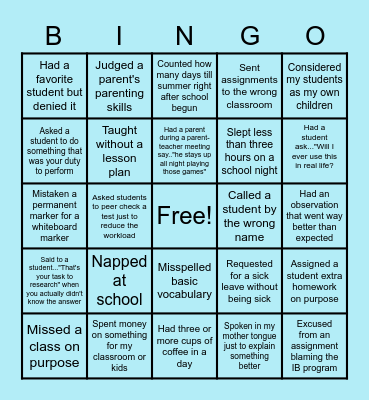 Never have I ever... Bingo Card
