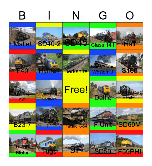 Steam and Diesel Power Bingo Card