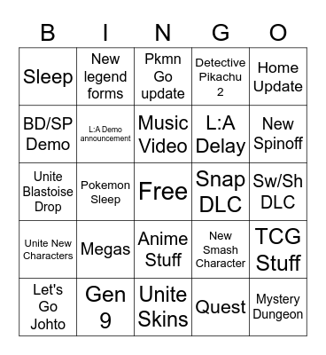 Pokemon Direct Bingo Card