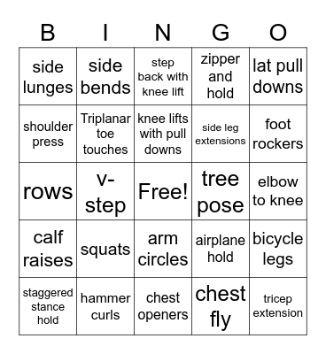Fitness Bingo Card