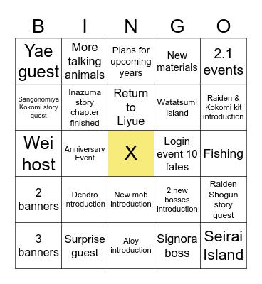 2.1 dev program Bingo Card