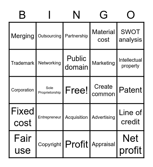 Business Vocabulary Bingo Card