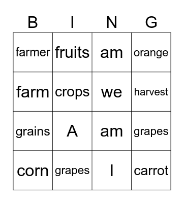 Sight Words & Harvest Bingo Card