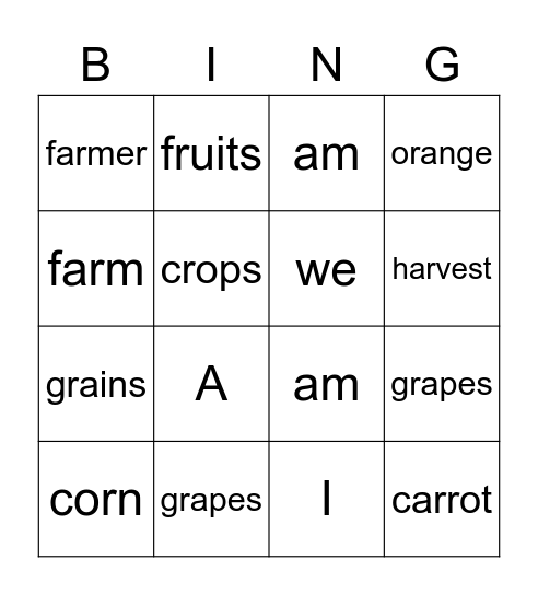 Sight Words & Harvest Bingo Card