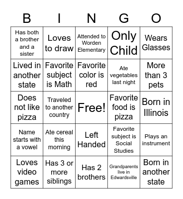 Getting to Know You Bingo Card