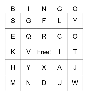 Lowercase Alphabet Bingo Card