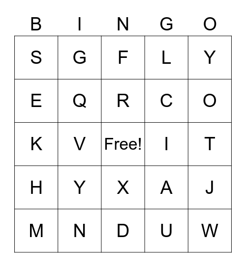 lowercase alphabet bingo card