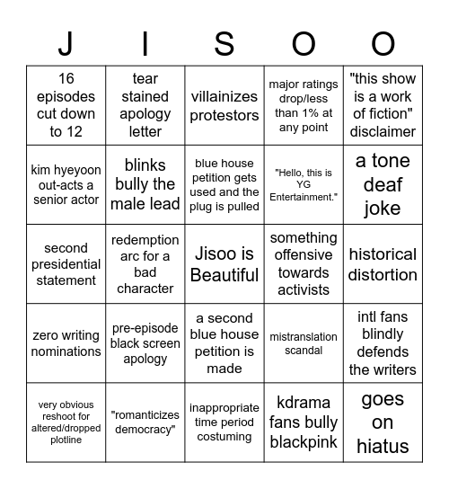 Snowdrop Controversies Bingo Card