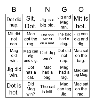 Reading Bingo Card