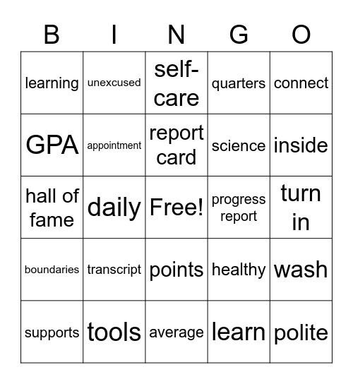 Academic Bingo Card