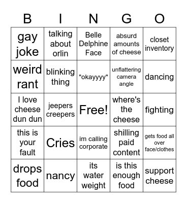 Nikocado Bingo Card