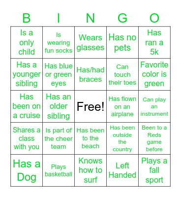 Get to know your classmates! Bingo Card