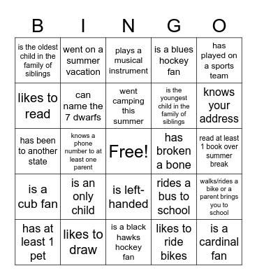 Welcome Back to School! Bingo Card