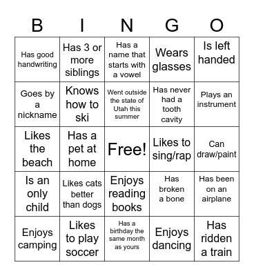 Get to Know You Bingo Card