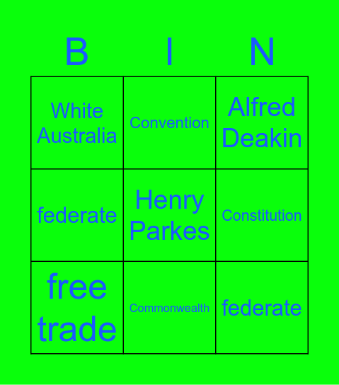 federation Bingo Card