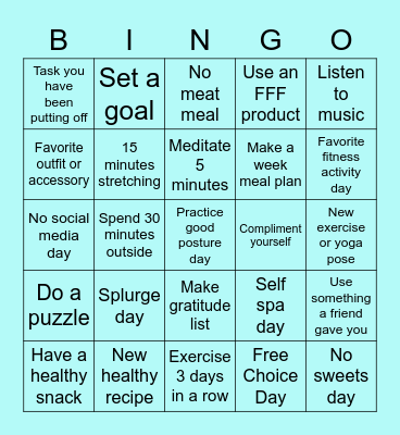 PIF Family Wellness Bingo Card