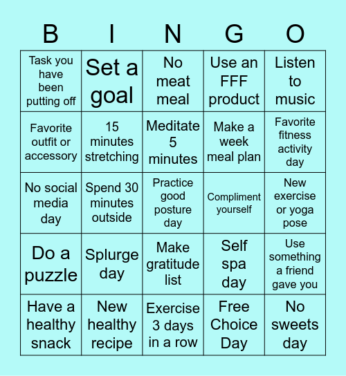 PIF Family Wellness Bingo Card