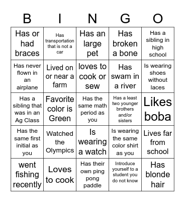 Get to Know Your Classmates Bingo Card