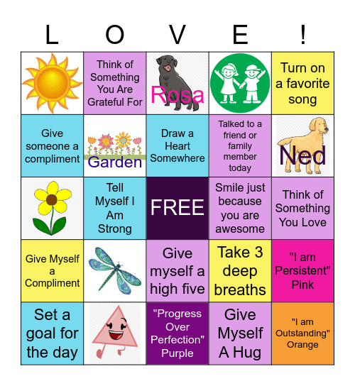 Recovering Warriors Self Love Bingo Card