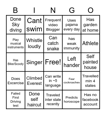 Team Building Bingo Card