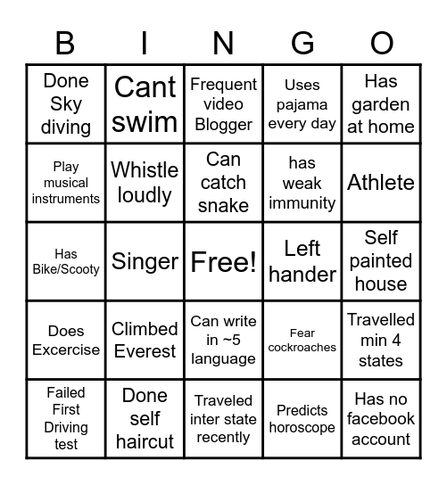 Team Building Bingo Card