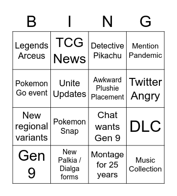 Pokemon Presents Bingo Card