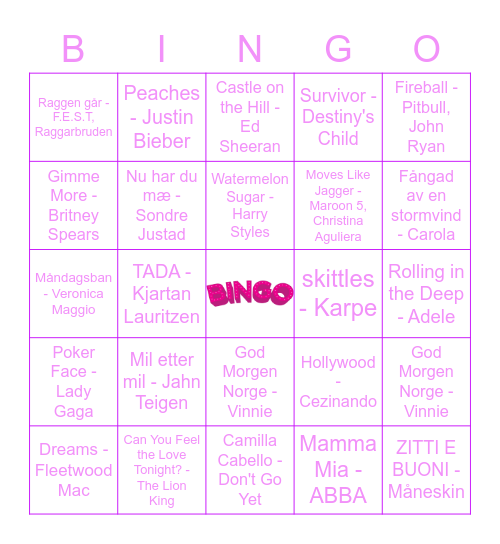musikkbingo Card