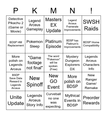 August 18 Pokemon Presents Bingo Card