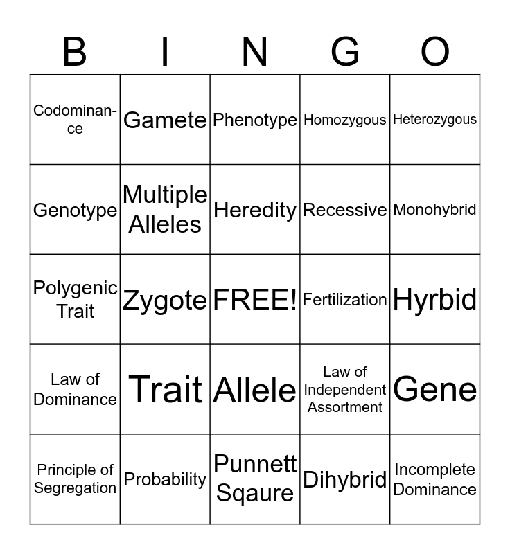 Play Genetics Vocabulary Online | BingoBaker