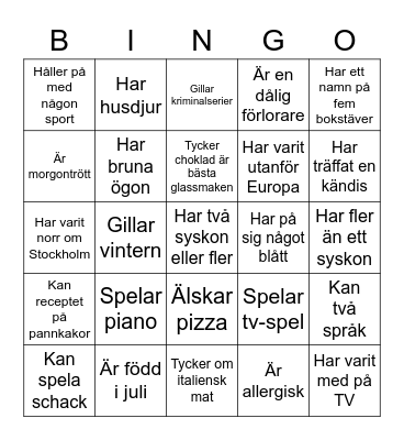 Lära känna-bingo Card