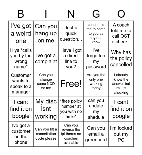 OST bingo! Bingo Card