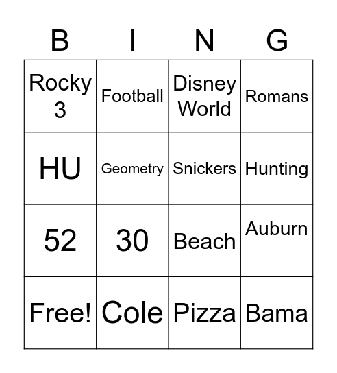 COACH SHOE BINGO Card