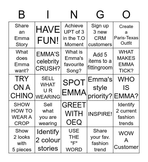 APRIL IS ALL ABOUT EMMA!! Bingo Card