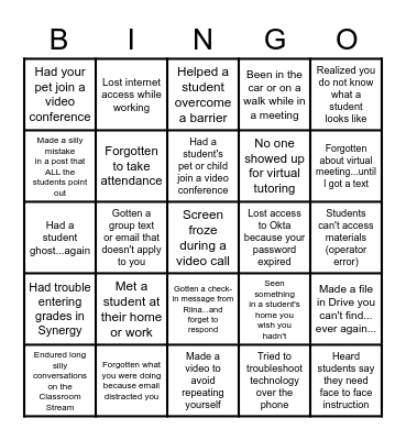 Online Team Building Bingo Card