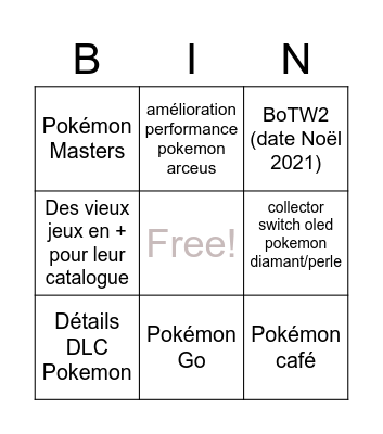 Pokémon Presents Bingo Card