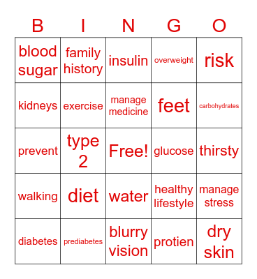Diabetes BINGO Card